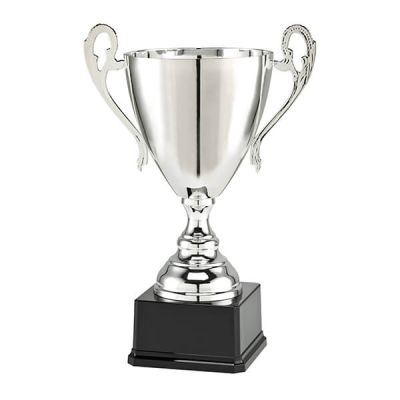 Klassieke zilveren Stacia trofee met handvat en tekstplaatje - vanaf 34 cm