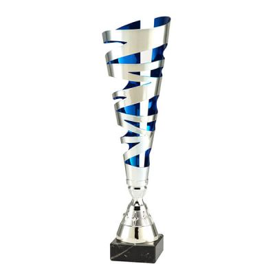 Tim trofee in glanzend zilver en blauw - vanaf 35,5 cm